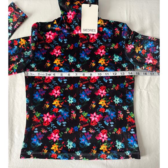 New Siedres Cody Velvet Floral Printed Fitted Turtleneck Top Size S - Picture 8 of 11